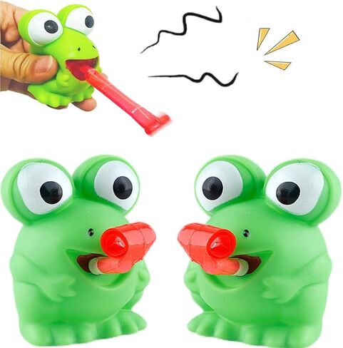 LBKKC Easter Basket Stuffers Creative Stress Rubber Frog Toys Tongue Sticking Out, Creative Party Favor, Novelty Relief Squeeze Toys Funny Gags Gifts for Kids Adults,Sensory Toys, 2 Pack in Saudi Arabia