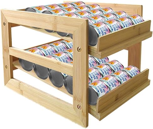 منظم طعام القطط الخشبي، يحمل 48 علبة سعة 5.5 أونصة من طعام القطط الرطب، رف تخزين طعام القطط الرطب، رف تخزين طعام القطط الرطب المعلب، رف تخزين طعام القطط، رف تخزين موفر للمساحة لأطعمة القطط المعلبة in Kuwait