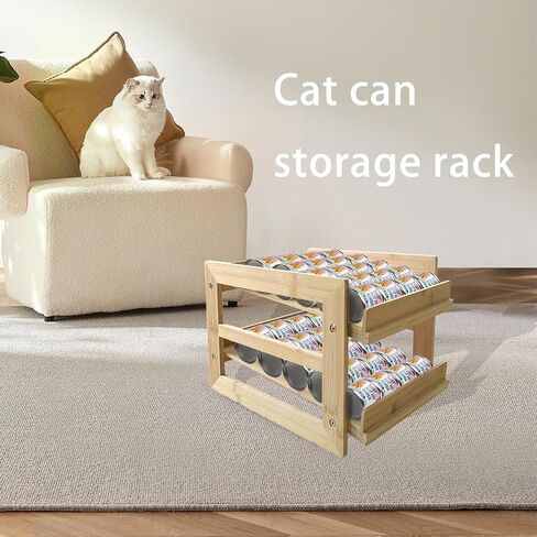 منظم طعام القطط الخشبي، يحمل 48 علبة سعة 5.5 أونصة من طعام القطط الرطب، رف تخزين طعام القطط الرطب، رف تخزين طعام القطط الرطب المعلب، رف تخزين طعام القطط، رف تخزين موفر للمساحة لأطعمة القطط المعلبة in Kuwait