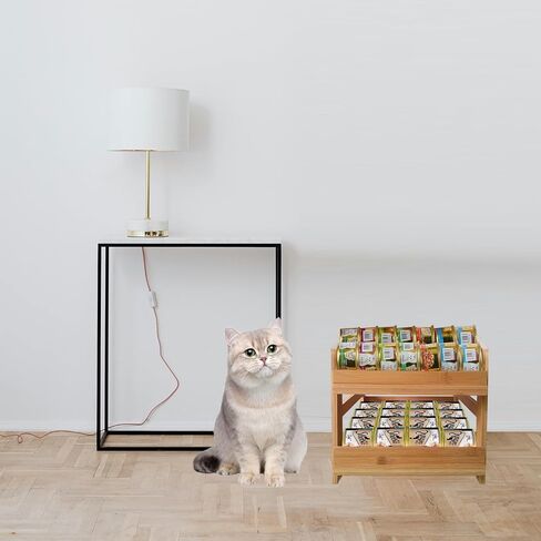 منظم طعام القطط الخشبي، يحمل 48 علبة سعة 5.5 أونصة من طعام القطط الرطب، رف تخزين طعام القطط الرطب، رف تخزين طعام القطط الرطب المعلب، رف تخزين طعام القطط، رف تخزين موفر للمساحة لأطعمة القطط المعلبة in Kuwait