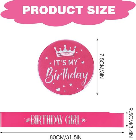 Birthday Girl Sash, Birthday Sash Birthday Badge Birthday Girl Decorations Set Includes Birthday Girl Sash and Its My Birthday Badge for Kids Girl Birthday Party Decoration in Saudi Arabia