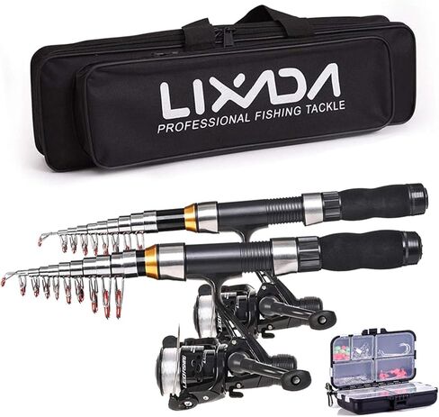 Lixada Fishing Rod and Reel Combos Set, Telescopic Fishing Pole with Spinning Reels Hooks Soft Lures Barrel Swivels Storage Bag Saltwater Freshwater Fishing in Saudi Arabia