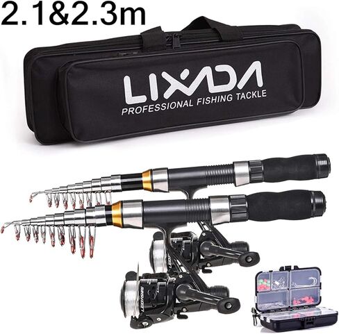 Lixada Fishing Rod and Reel Combos Set, Telescopic Fishing Pole with Spinning Reels Hooks Soft Lures Barrel Swivels Storage Bag Saltwater Freshwater Fishing in Saudi Arabia
