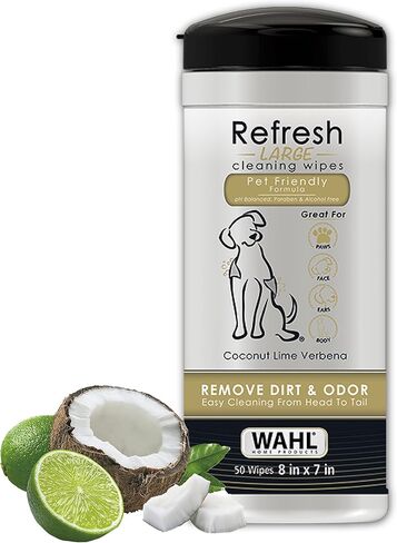 Wahl USA Pet Refresh Cleaning Wipes for All Dog Breeds - Use on Ears, Nose, Paws, Bottom, & Sensitive Areas - 50 Wipes - Model 820017A in Saudi Arabia