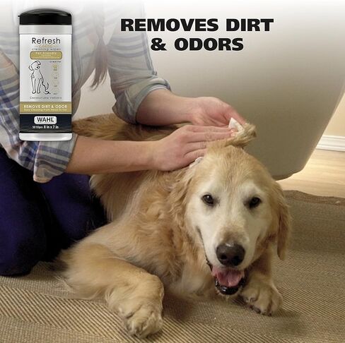 Wahl USA Pet Refresh Cleaning Wipes for All Dog Breeds - Use on Ears, Nose, Paws, Bottom, & Sensitive Areas - 50 Wipes - Model 820017A in Saudi Arabia
