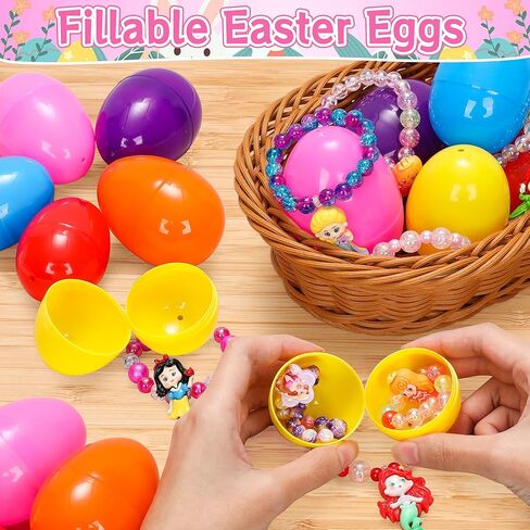 بيض عيد الفصح مع أساور الأميرة - 24 حشو بيض عيد الفصح مع 24 سوار أميرة ملون مفاجأة مجموعة ألعاب للفتيات لحفلات عيد الفصح، حشو سلة عيد الفصح، لوازم جوائز الفصل الدراسي in Kuwait