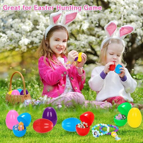بيض عيد الفصح مع أساور الأميرة - 24 حشو بيض عيد الفصح مع 24 سوار أميرة ملون مفاجأة مجموعة ألعاب للفتيات لحفلات عيد الفصح، حشو سلة عيد الفصح، لوازم جوائز الفصل الدراسي in Kuwait