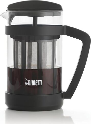 ماكينة صنع القهوة الباردة من بياليتي 06765 - إبريق زجاجي وفلتر شبكي من الفولاذ المقاوم للصدأ - ماكينة صنع القهوة المثلجة المدمجة والمحمولة ومصفاة الشاي - الأفضل للقهوة الخشنة والمطحونة، 24oz، أسود in Kuwait