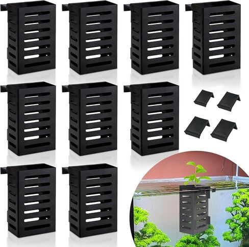 10 عبوات من حاملات نباتات حوض السمك المعلقة، حامل نباتات حوض الأسماك مع خطافات، وعاء نباتات مائية لزراعة نباتات Aquaponic وديكورات Aquascape in Kuwait