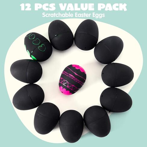 JOYIN 12 Pcs Easter Scratch Eggs, 2.3" Plastic Eggs With Scratchable Surface, Empty Eggs Fillable, Kids Easter Crafts & Scratch Art, Easter Eggs Hunt, Basket Stuffers Fillers, Party Favor Supplies in Saudi Arabia