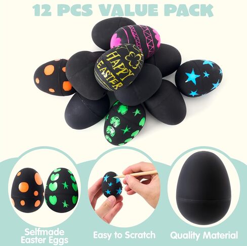 JOYIN 12 Pcs Easter Scratch Eggs, 2.3" Plastic Eggs With Scratchable Surface, Empty Eggs Fillable, Kids Easter Crafts & Scratch Art, Easter Eggs Hunt, Basket Stuffers Fillers, Party Favor Supplies in Saudi Arabia