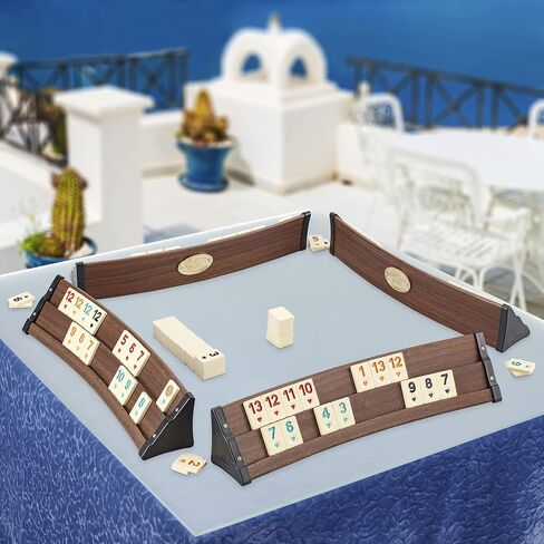 مجموعة ألعاب LaModaHome Star المنحنية ذات التأثير الخشبي الداكن Rummy/Okey/101 مع كيس من البلاط والنرد وحقيبة محمولة، للبالغين، مثالية ليالي اللعب، ولعبة الفريق، والالتقاء معًا، في الهواء الطلق، وفي الداخل in Saudi Arabia
