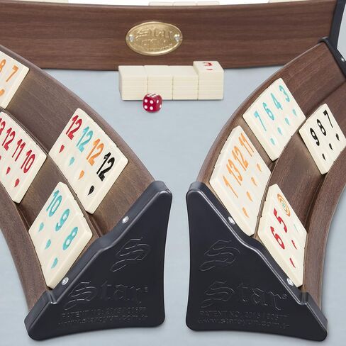 مجموعة ألعاب LaModaHome Star المنحنية ذات التأثير الخشبي الداكن Rummy/Okey/101 مع كيس من البلاط والنرد وحقيبة محمولة، للبالغين، مثالية ليالي اللعب، ولعبة الفريق، والالتقاء معًا، في الهواء الطلق، وفي الداخل in Saudi Arabia