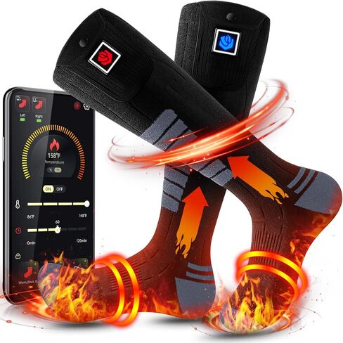 Heated Socks for Men Women 7.4V 22.2WH Battery 2023 Upgraded Heating Socks with APP Remote Control for Hunting Fishing Camping Hiking Outdoor Work(Black,XL) in Kuwait