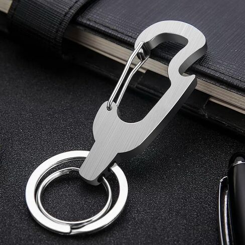 Car Keychain Carabiner Clip Bottle Opener with 2 Key Rings Hooks Holder Purse Belt Key Chains Keyring Stainless Steel Heavy Duty Gift for Men Women in Saudi Arabia