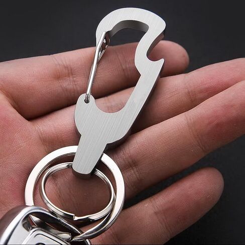 Car Keychain Carabiner Clip Bottle Opener with 2 Key Rings Hooks Holder Purse Belt Key Chains Keyring Stainless Steel Heavy Duty Gift for Men Women in Saudi Arabia