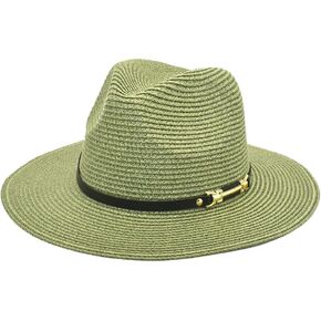 Gogobear Mens Womens Wide Brim Straw Panama Hat with Belt Buckle for Outdoor Beach