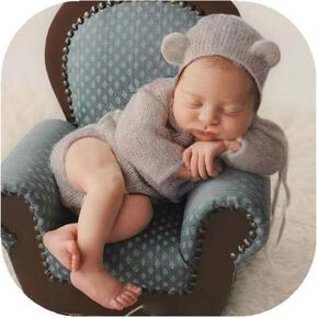 Vemonllas Newborn Photography Props Boys Girls Outfits Knit Bear Hat Bonnet & Long sleeved Romper Bodysuit Photoshoot Set