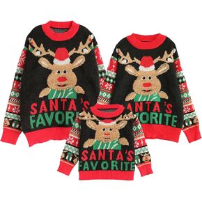 IFFEI Ugly Christmas Sweater for Women Men Kids Cute Family Matching Pullover Knit Jumpers for Holiday Party