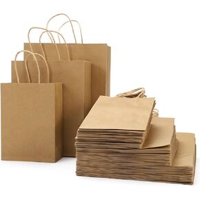 60 PCS Brown Paper Bags with Handles, Gift Bags Assorted Sizes Bulk Paper Bags for Small Business Retails Stores Boutiques Merchandise Parties Events (3 Sizes)