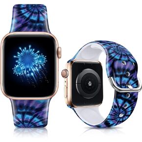 Bands Compatible with Apple Watch Band 38mm 40mm 41mm 42mm 44mm 45mm for Women Men Silicone Floral Pattern Printed Band Strap for iWatch Band SE Series 7 6 5 4 3 2 1 Wristband