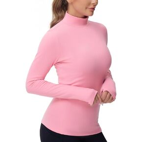 THE GYM PEOPLE Women's Mock Turtleneck Long Sleeve Shirts Fleece Thermal Underwear Pullover Tops with Thumb Hole