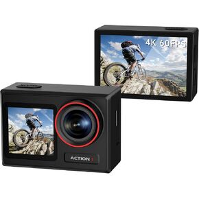 4K 60FPS 30MP Action Camera with Front LCD and Touch Rear Screens, 132FT Underwater Camera with EIS, Ultra HD Video，4X Zoom and Remote Control（Red）