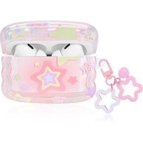 متوافق مع حافظة Airpod Pro، تصميم بنمط نجمة Kawaii لطيف مع سلسلة مفاتيح على شكل جرس صغير، غطاء واقٍ ناعم للفتيات والنساء in Kuwait