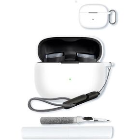 حافظة لسماعات الأذن اللاسلكية Bowers & Wilkins Pi8، حماية ناعمة، مقاومة للصدمات، غطاء حافظة من السيليكون BOVUGAC مع سلسلة مفاتيح ومجموعة تنظيف وحبل قصير - أبيض