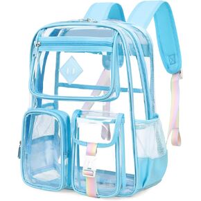 PIG PIG GIRL Clear Backpack Stadium Approved, Heavy Duty PVC Transparent Book Bag for Girls See Through Backpack for School for Women for College Work Travel Festival,Purple