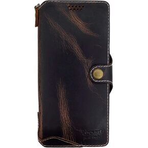 Yogurt Case Compatible for iPhone 15 Pro, Genuine Leather Wallet Cover Compatible for iPhone 15 Pro, 6.1-inch Handmade Brown