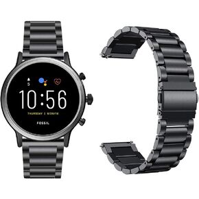 Compatible with Fossil Gen 6/Fossil Gen 5 Carlyle HR Band, 22mm Stainless Steel Metal Strap for Fossil Gen 4 Q Explorist HR/Fossil Gen 3 Q Explorist SmartWatch (Black)