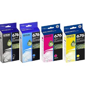 Genuine Epson 676XL DURABrite Ultra Color (Black,Cyan,Magenta,Yellow) Ink Cartridge 4-Pack (Includes 1 each of T676XL120,T676XL2