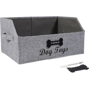 Large Dog Toy Basket Fabric Dog Toy Bin Collapsible Gray Dog Toy Box Trapezoid Dog Toy Storage for organizing Dog Chew Toys/Blankets/Leashes/Treats-Dog Storage Organizer-Can be Personalized