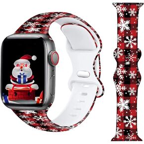 أحزمة سيليكون لعيد الميلاد متوافقة مع أساور ساعة Apple 38 مم 40 مم 41 مم 44 مم 42 مم 45 مم، حزام معصم رياضي ناعم قابل للتعديل لعطلة الشتاء لسلسلة iWatch SE 7/6/5/4/3/2/1