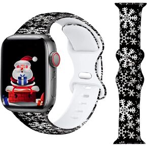 Christmas Silicone Bands Compatible for Apple Watch Bands 38mm 40mm 41mm 44mm 42mm 45mm, Winter Holiday Adjustable Soft Sports Wristband Strap for iWatch SE Series 7/6/5/4/3/2/1