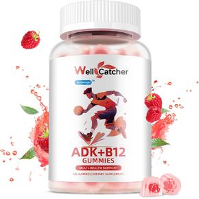 Vitamin ADK+B12 Gummies Sugar Free with Vitamin D3 K2 B12 K2 (MK-7) Chewable Vegan Multivitamin Supplement for Men Women Bone Brain Immune Skin Eye Heart 60 Counts Raspberry Flavored 2 Packs