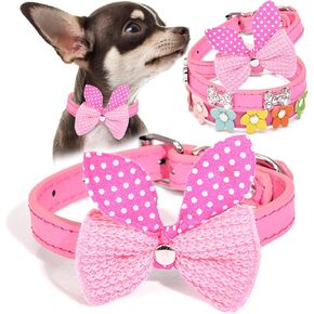3 Pieces Dog Collars for Small Dogs Pink Chihuahua Collar Puppy Collars Extra Small Dog Collar Bling Girl Puppy Collar Cute Pink Rose Pet Kitten Collar Pet Cat XS