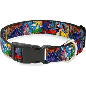 Buckle-Down Beauty & The Beast Stained Glass Scenes Plastic Clip Collar, Narrow Medium/7-13"