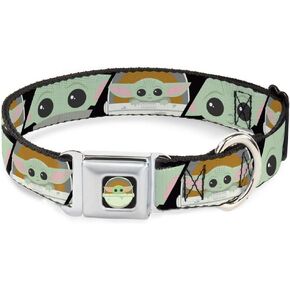 Buckle-Down Dog Collar Seatbelt Buckle Star Wars The Child Chibi Face Blocks Black 16 to 23 Inches 1.5 Inch Wide, (DC-SB-SWBGB-WSW185-1.5-M)