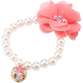 Pet Pearl Flower Necklace Princess Necklace Collar Accessories for Puppy Decoration(, Blue, red,)