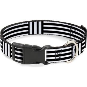 Buckle-Down Plastic Clip Collar - Stripe Blocks Black/White - 1" Wide - Fits 11-17" Neck - Medium