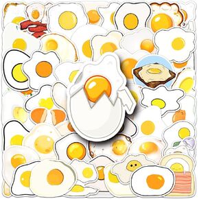 50 Pcs Fried Egg Stickers Waterproof Funny Cartoon Food Sticker for Skateboard Scrapbook Laptop Water Bottle Cars Bicycle Luggage Computer,Vinyl Cute Egg Stickers for Adults Teens
