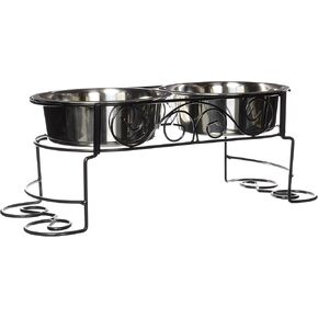 SPOT Mediterranean Double Diner Elevated Pet Bowls - Elevated Dog Feeder with Bowls - Stylish Design - Great For Small Dogs Puppies Large Breed Dogs - 1 Pint, Stainless Steel