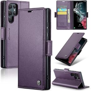 Case for Samsung Galaxy S22 Ultra Wallet Case, RFID Blocking PU Leather Flip Folio Cover Card Holder Kickstand Shockproof Phone Case Compatible with Samsung Galaxy S22 Ultra, Blue Green