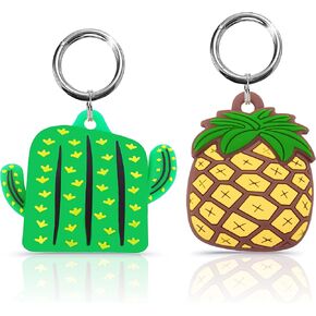 Cute Airtag Holder with Anti-Lost Keychain, Silicone Airtag Case for Apple Airtag-2 pack-Lemon&Watermelon