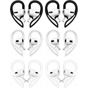 Sport Hook Compatible with AirPods 4 3 2 1 & Pro All Gens, 6 Pairs Anti Slip Anti Lost 360° Rotatble Adjustable Silicone Earhook Ear Loop Compatible with AirPods Black/White/Clear