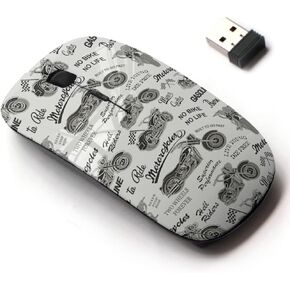 2.4G Wireless Mouse with Cute Pattern Design for All Laptops and Desktops with Nano Receiver - Motorcycle Silhouette