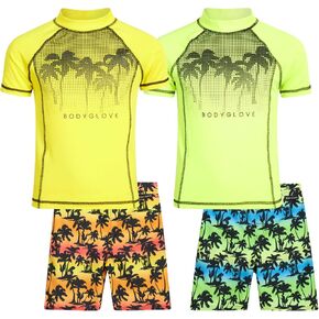 Body Glove Boys' Rash Guard Set - 4 Piece UPF 50+ Short Sleeve Swim Shirt and Bathing Suit Swimwear Trunks Set (4-12) in Saudi Arabia