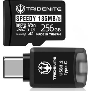 USB 3.2 Type-C MicroSD Memory Card Reader Adapter (DDR-200, Includes 185MB/s Speedy MicroSD 256GB)